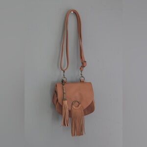 Vintage Mudd Crossbody Purse Faux Leather Brown Tassel 90s Y2K Brass Accent Boho